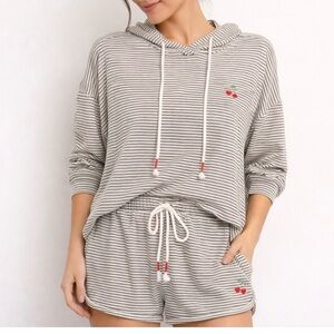 PJ Salvage Striped Hoodie and Shorts Set - Gray and White